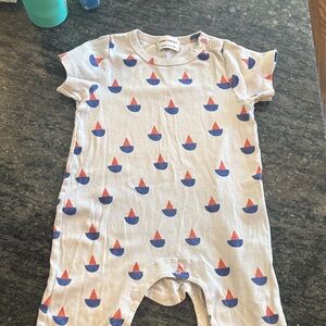 Bobo Choses Cream Short-Sleeve Sailboat Print One-Piece